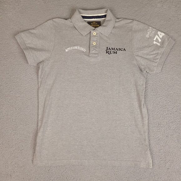 Appleton Estate Jamaica Rum Polo Shirt Mens Large Gray Organic Cotton Embroidery - Picture 2 of 15